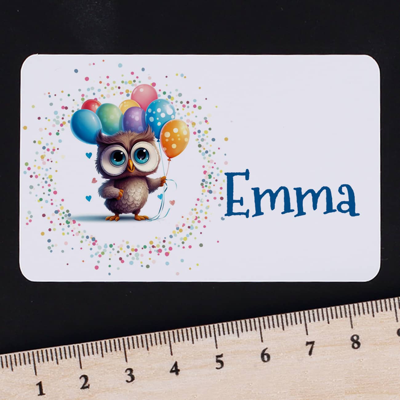 Namensaufkleber und bunter Eule (100 Stück)