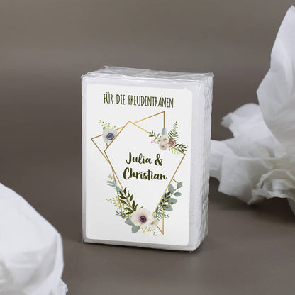 Freudentränen-Taschentücher zur Hochzeit mit Blüten in Aquarell-Optik