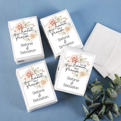Romantische Taschentücher mit Rosen-Aufklebern für Ihre Hochzeitsgäste