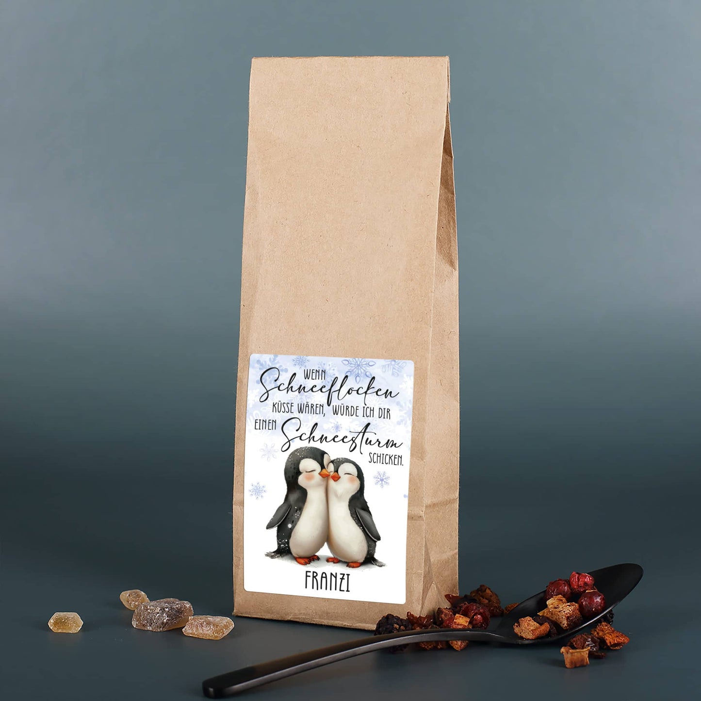 Wenn Schneeflocken Küsse wären - Früchtetee mit Name personalisiert