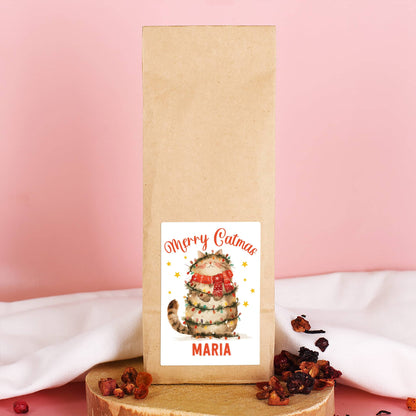 Merry Catmas - Früchtetee mit weihnachtlichem Katzenmotiv und Name