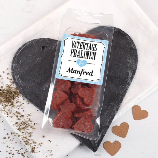 Vatertagspralinen Salami Herzen mit Name