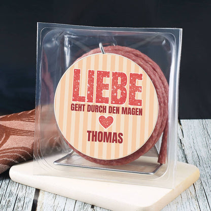 Salami Kabeltrommel "Liebe geht durch den Magen" zum Valentinstag