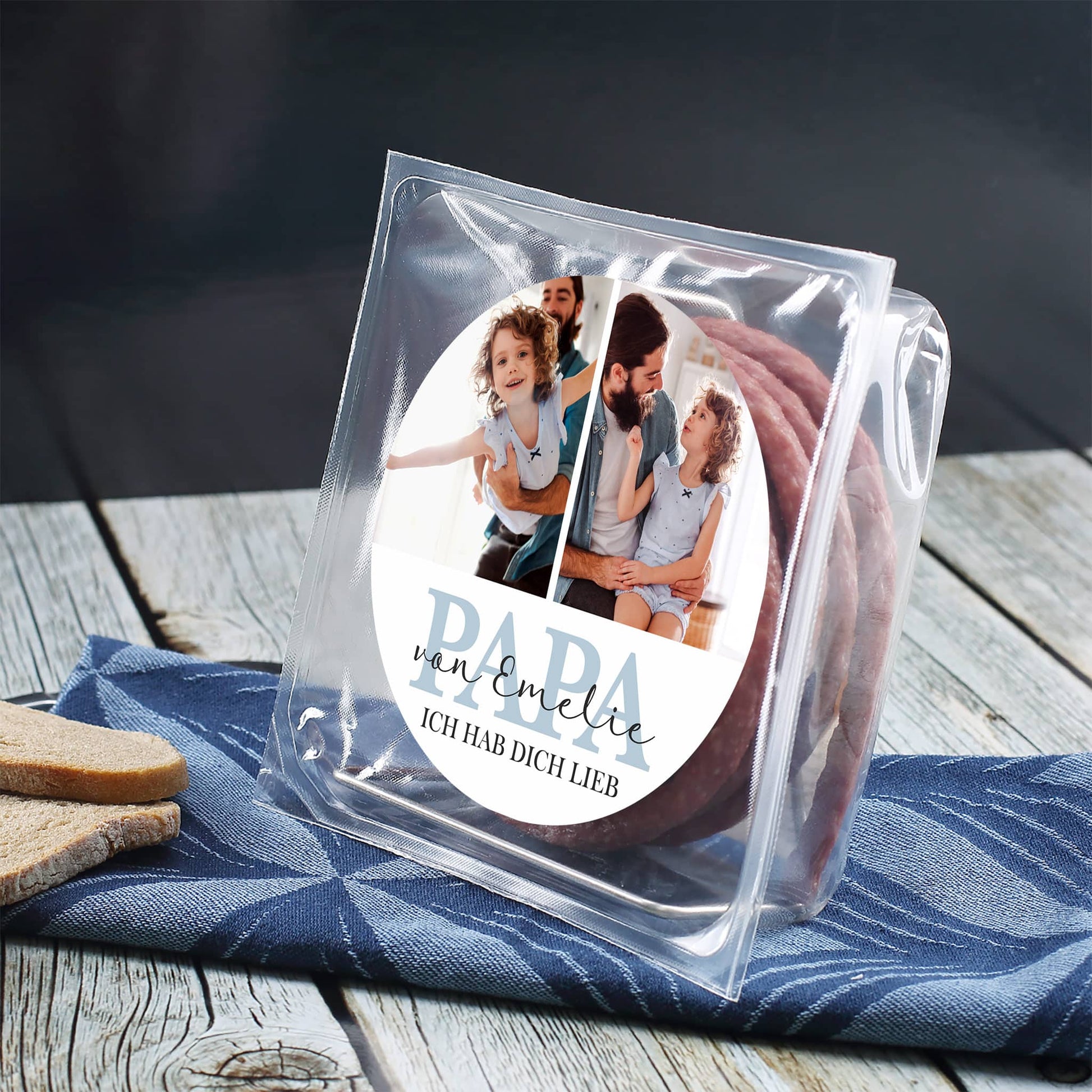 Salamikabeltrommel für Papa mit Fotos