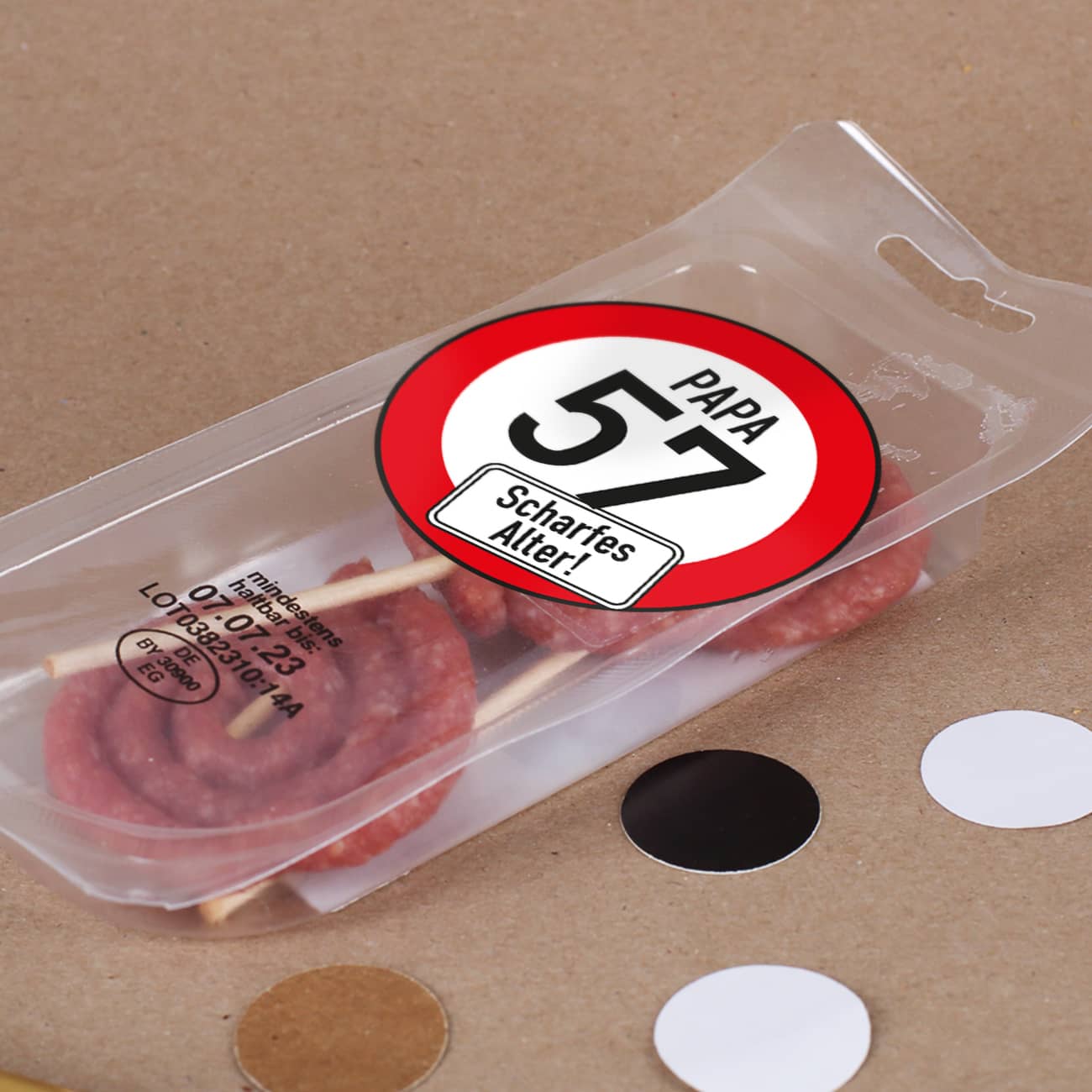 Persönliche Verpackung mit Aufkleber