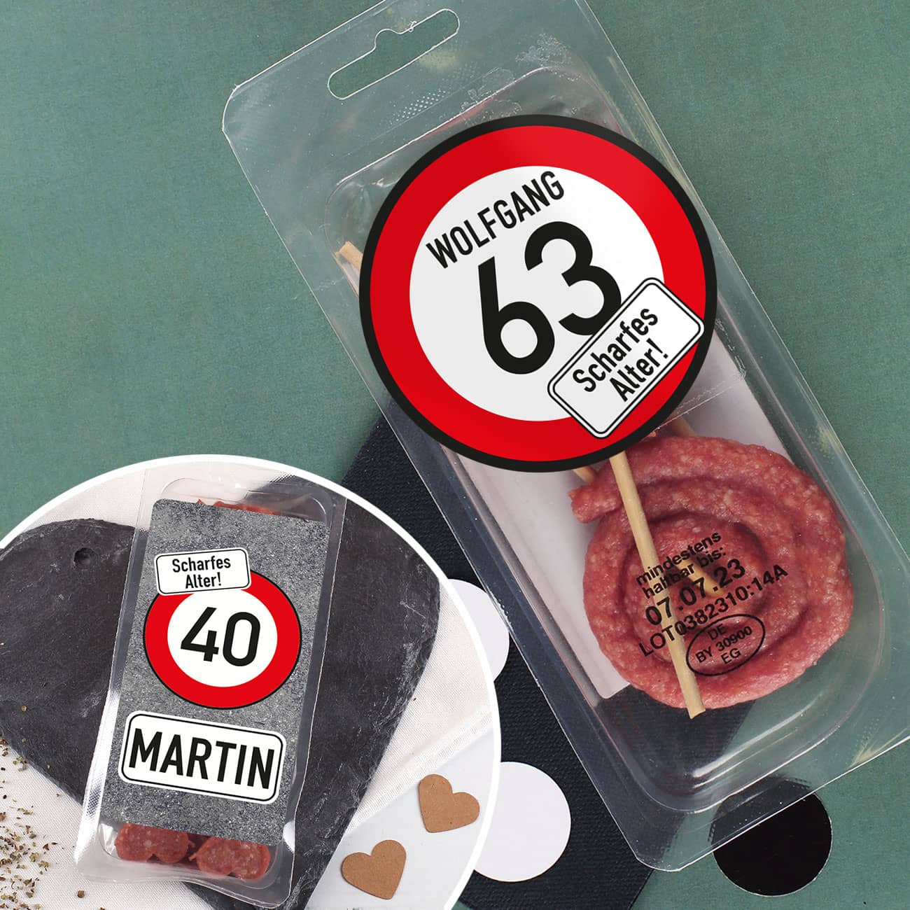 Salamilollies oder -herzen zum Geburtstag