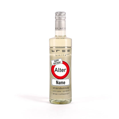 Kleiner BREE Wein zum Geburtstag mit Verkehrszeichen, Name und Alter