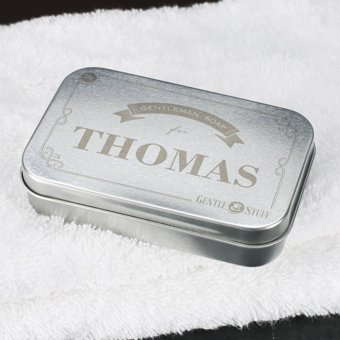 Männergeschenk - Seife in Metall-Geschenkdose mit Name graviert