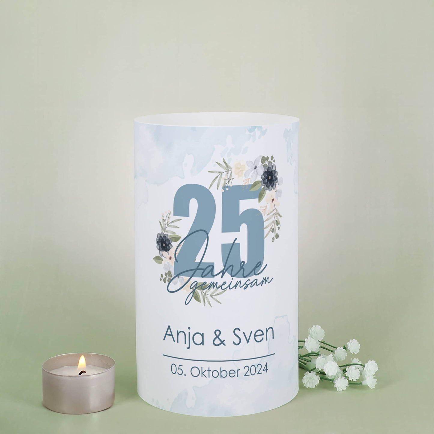 Lichthülle - 25 Jahre gemeinsam - als Tischdeko zur Silbernen Hochzeit