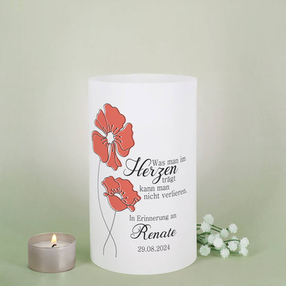 Lichthülle - Was man im Herzen trägt - als Tischdeko zur Trauerfeier