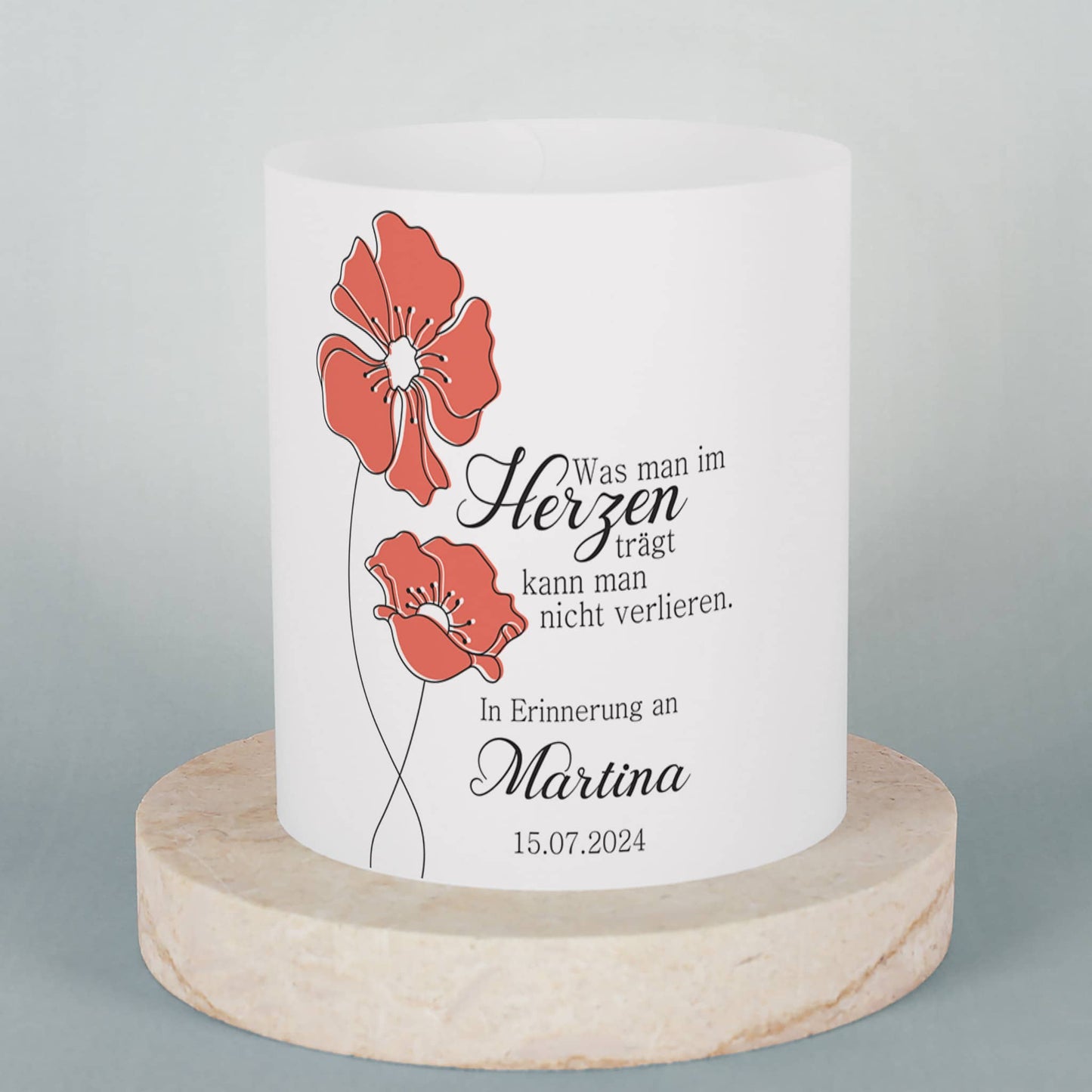 Lichthülle - Was man im Herzen trägt - als Tischdeko zur Trauerfeier