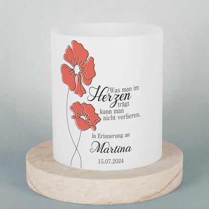 Lichthülle - Was man im Herzen trägt - als Tischdeko zur Trauerfeier