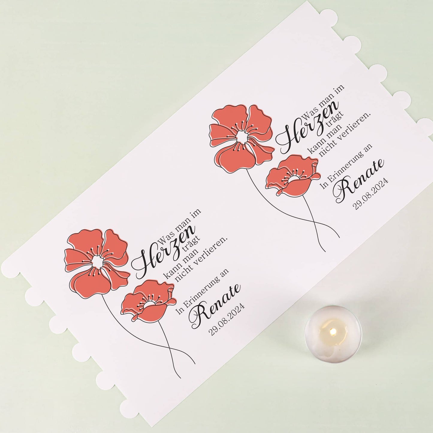 Lichthülle - Was man im Herzen trägt - als Tischdeko zur Trauerfeier