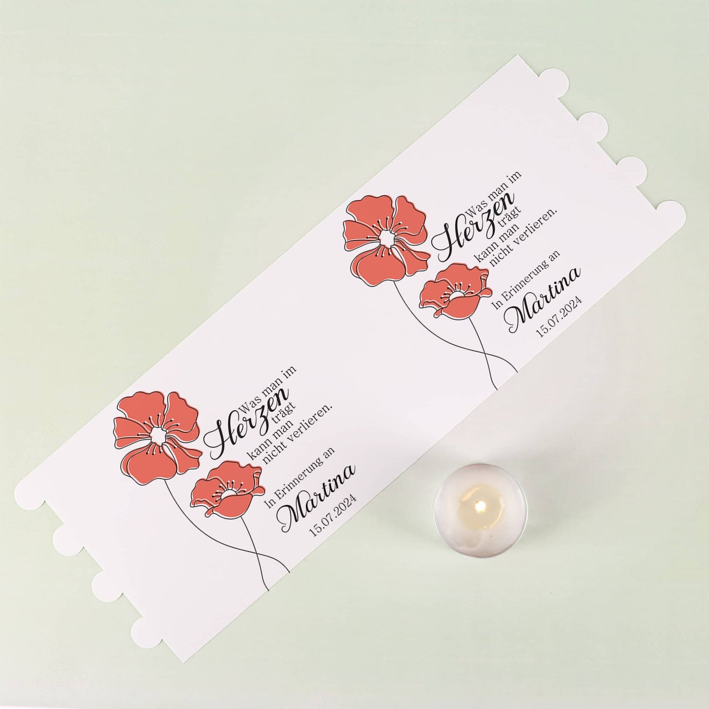 Lichthülle - Was man im Herzen trägt - als Tischdeko zur Trauerfeier