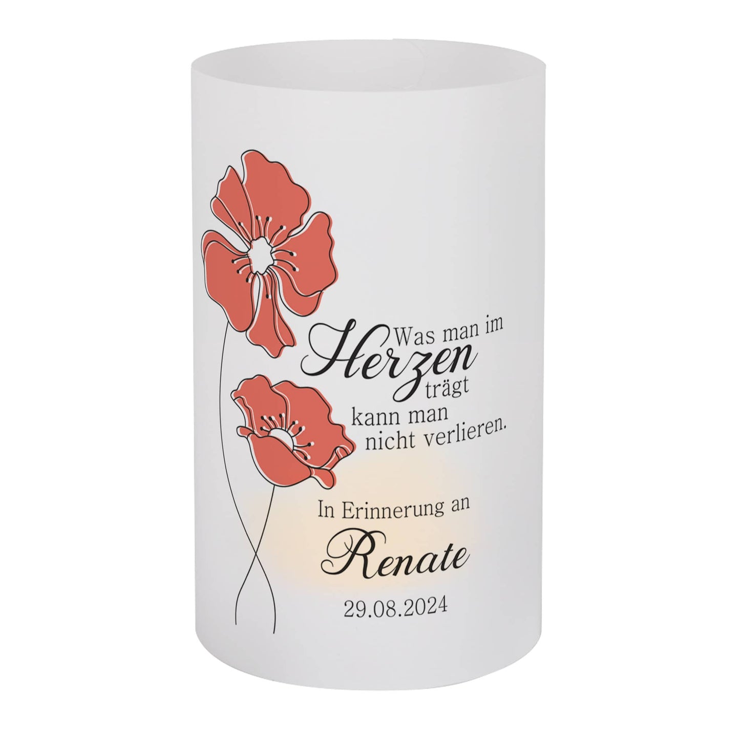 Lichthülle - Was man im Herzen trägt - als Tischdeko zur Trauerfeier