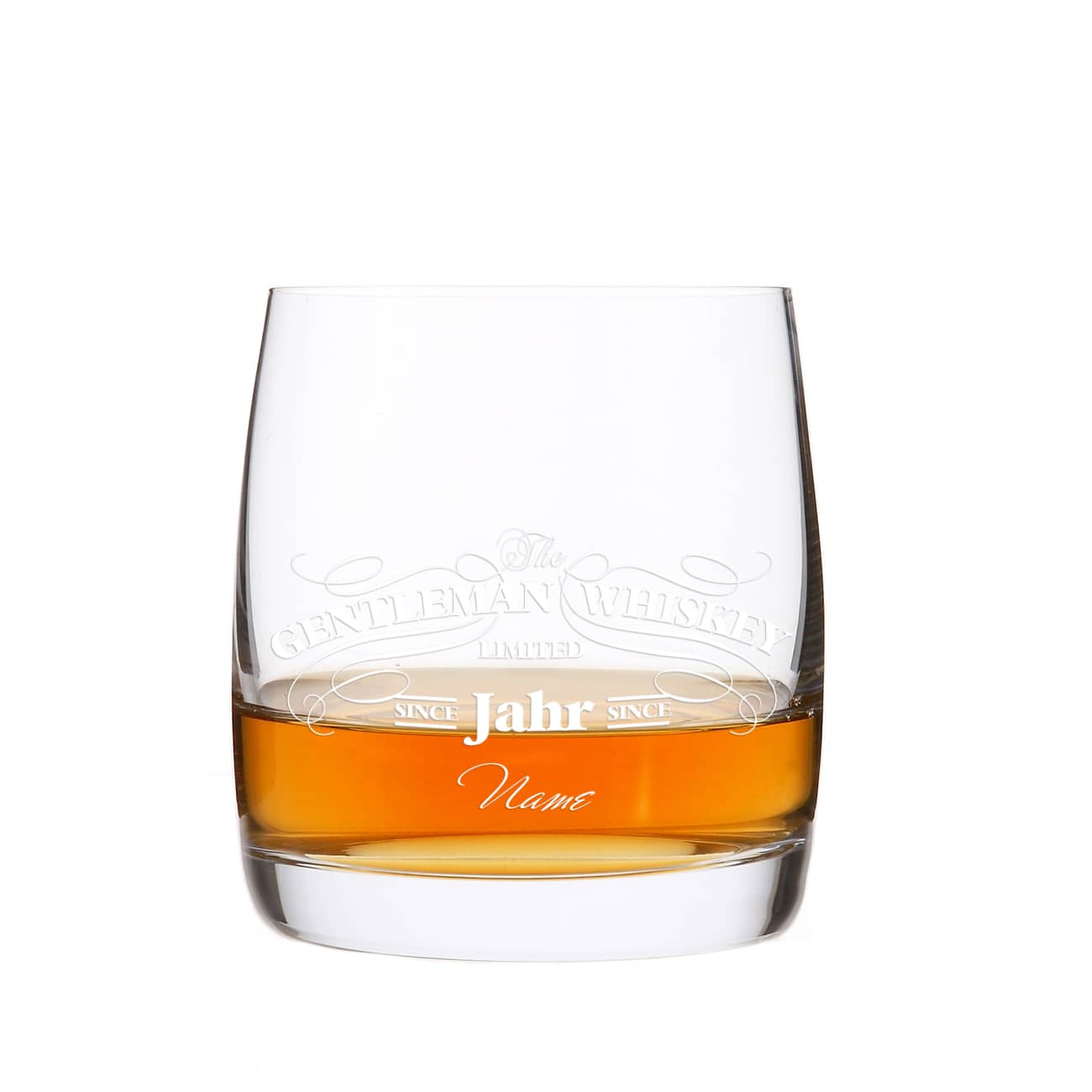 Schwarz oder Weiß bedrucktes Gentleman Whiskey Glas mit Name und Jahr