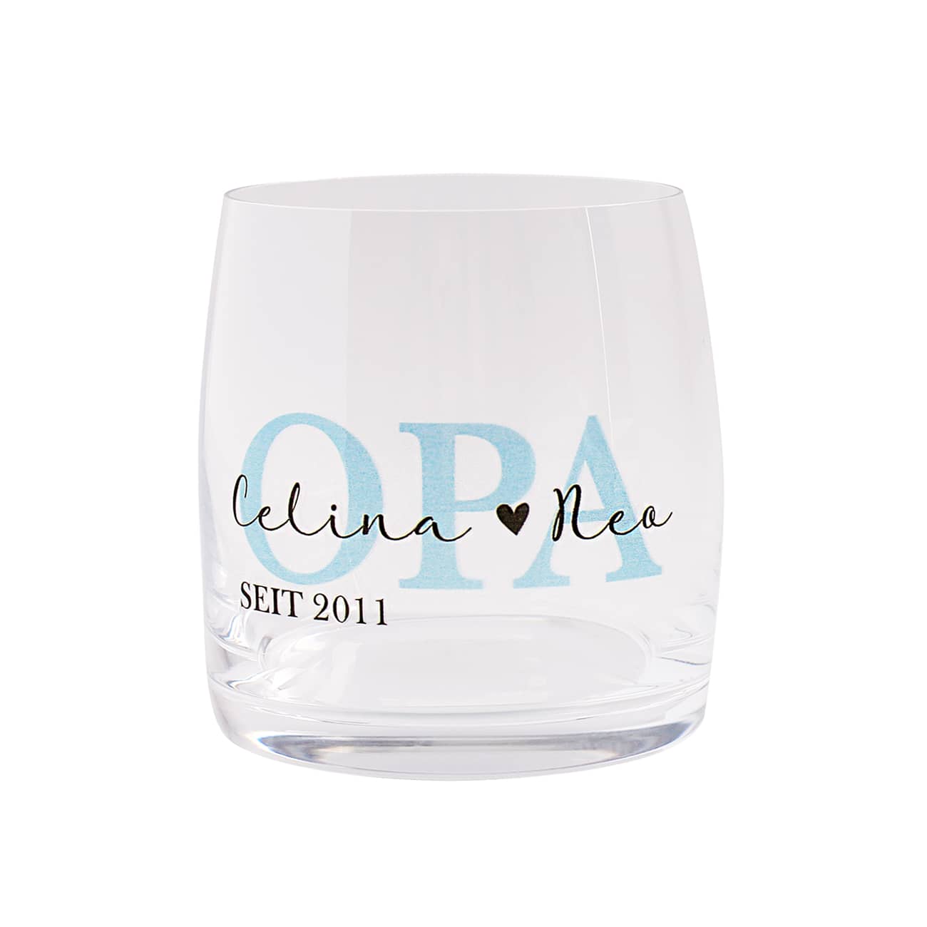 Whiskyglas mit Wunschtext und Jahr bedruckt