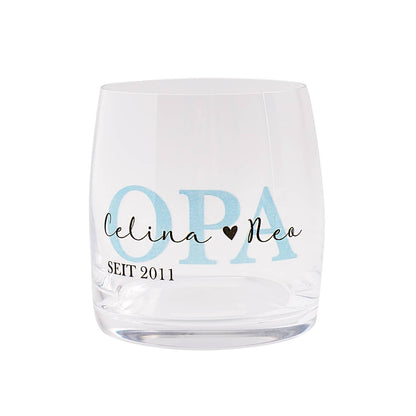 Whiskyglas mit Wunschtext und Jahr bedruckt