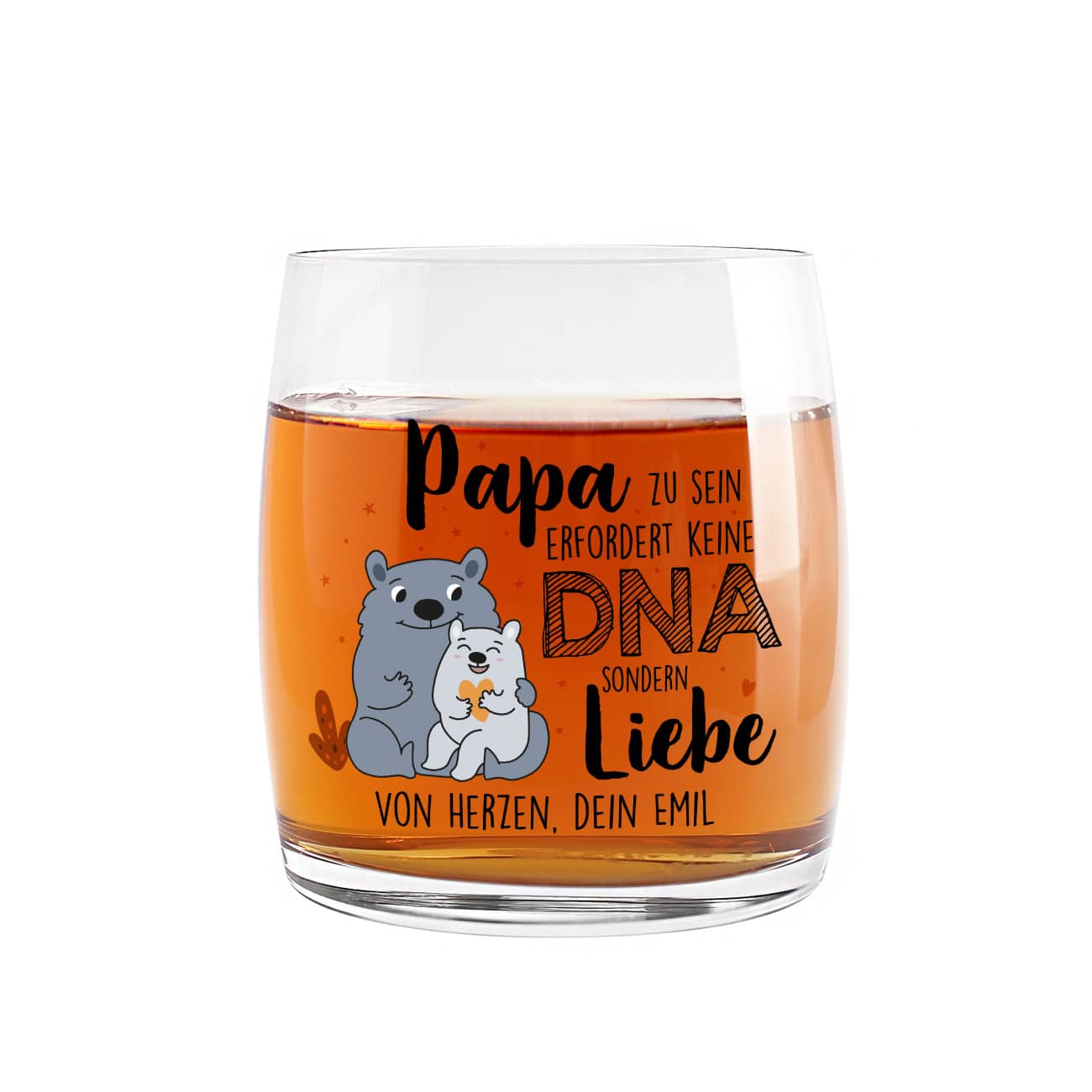 Bedrucktes Whiskyglas mit Papa-Motiv und Wunschtext