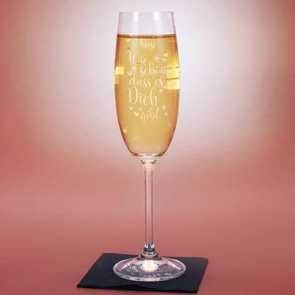 Wie schön, dass es Dich gibt - Graviertes Sektglas mit persönlicher Widmung