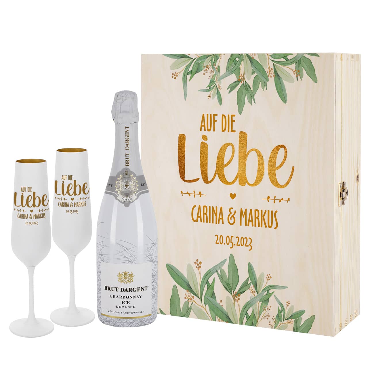 Personalisiertes Geschenkset zur Hochzeit mit Druck und Gravur