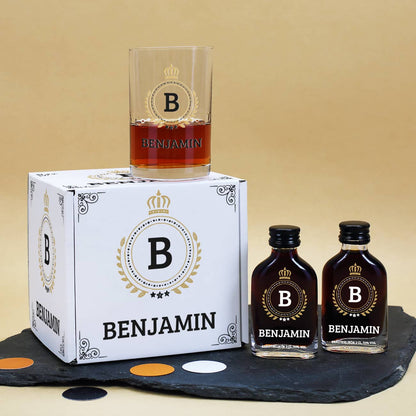 Geschenkset mit Box, 2 Kräuterlikören und Schnapsglas