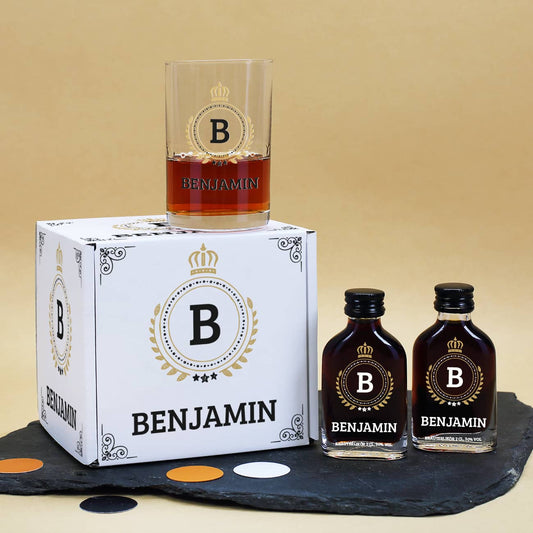 Geschenkset mit Box, 2 Kräuterlikören und Schnapsglas