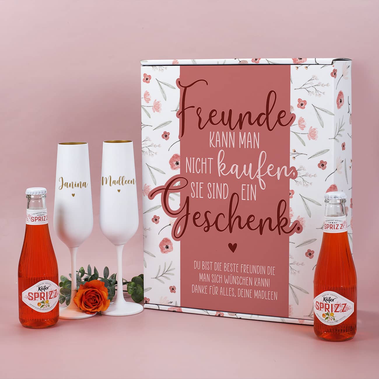 Käfer Sprizz Geschenkset für Freundinnen mit 2 Sektgläsern und Geschenkbox