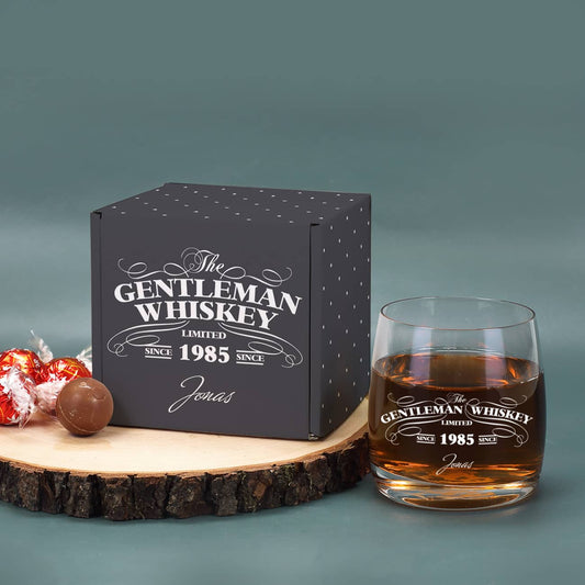 Gentleman Whiskey - Geschenkset mit Whiskeyglas, Lindor und passender Geschenkbox