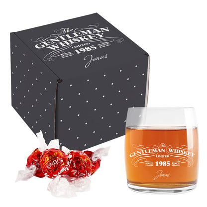 Persönliches Präsent "The Gentleman Whiskey" - perfekt für Whiskey-Freunde - mit Glas und Lindor