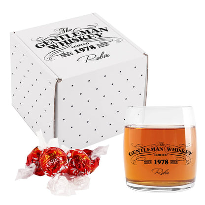 "The Gentleman Whiskey" - persönliches Präsent für Whiskey-Liebhaber - mit Glas und Lindor