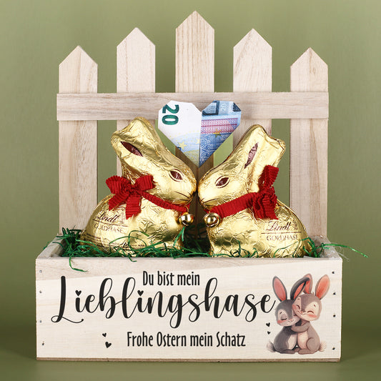 Du bist mein Lieblingshase! - Geschenkset personalisiert mit Text & befüllt mit 2 Schokohasen