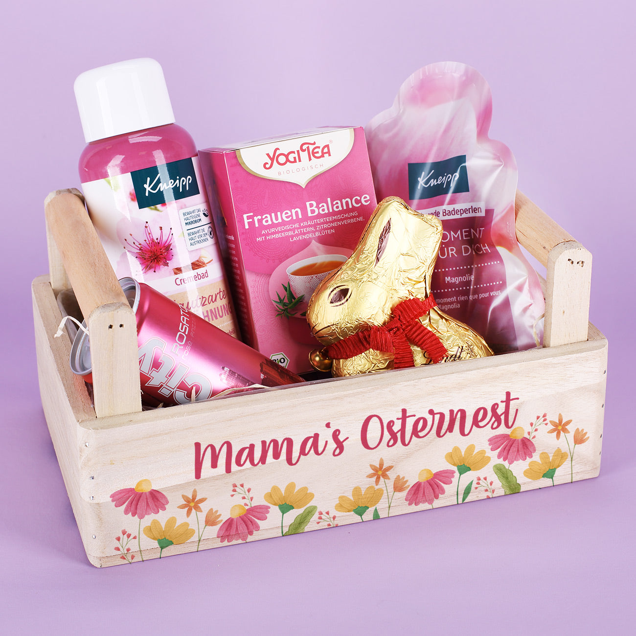 Holzkorb mit Oster-Motiv