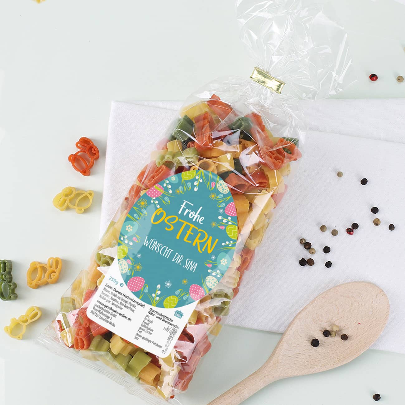 Hasennudeln in personalisierter Verpackung