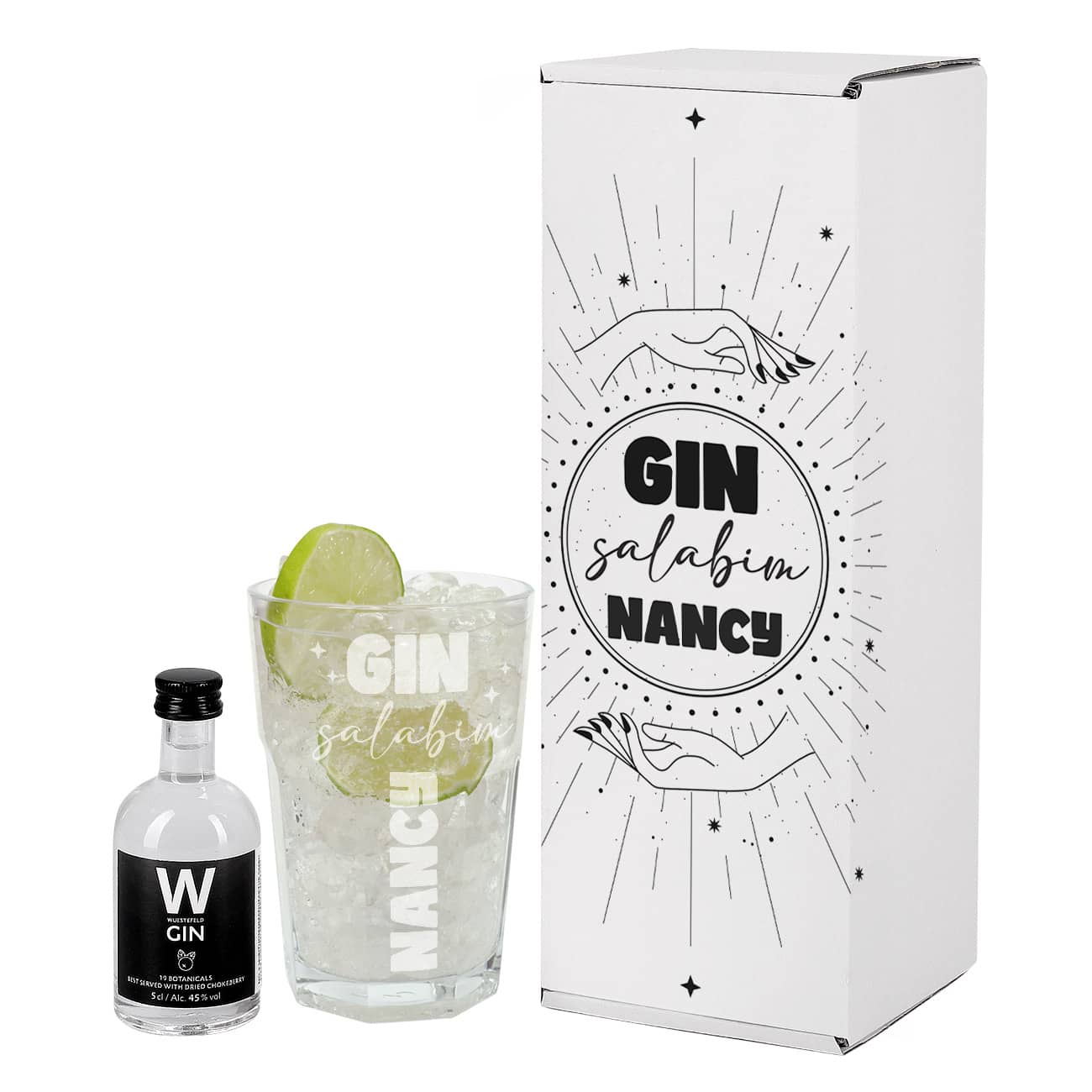Gin salabim - kleines Gin Geschenkset mit Ihrem Wunschnamen