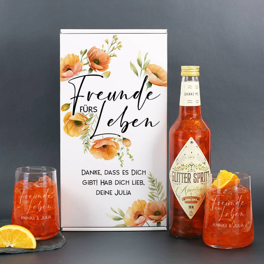 Geschenkset für beste Freundinnen mit gravierten Gläsern