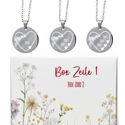 Halskette mit Namen der Kinder in Mamas Herz - mit persönlicher Geschenkbox