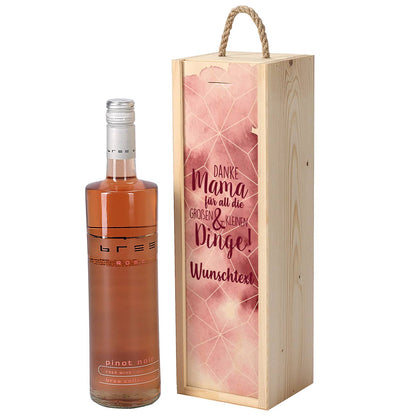 Muttertagsgeschenk - Weinflasche in bedruckter Holzbox mit Ihrem Wunschtext