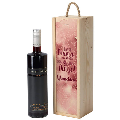 Muttertagsgeschenk - Weinflasche in bedruckter Holzbox mit Ihrem Wunschtext