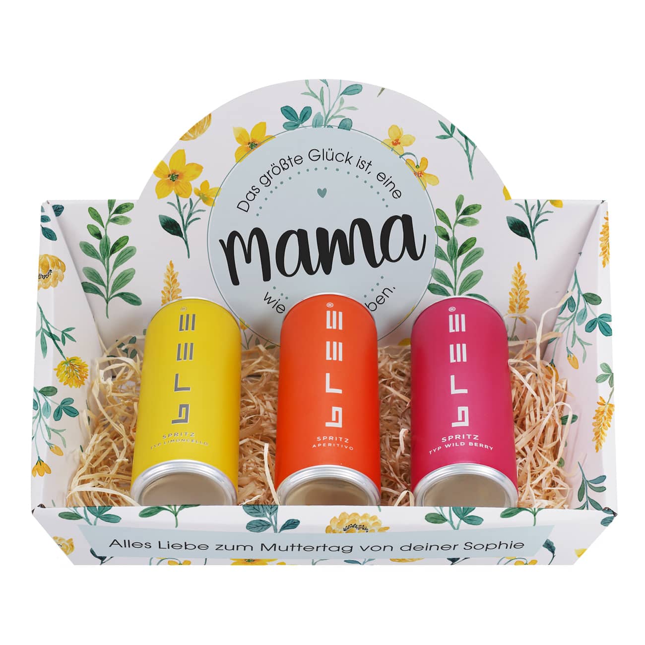 Mit Text personalisierter Geschenkkorb zum Muttertag