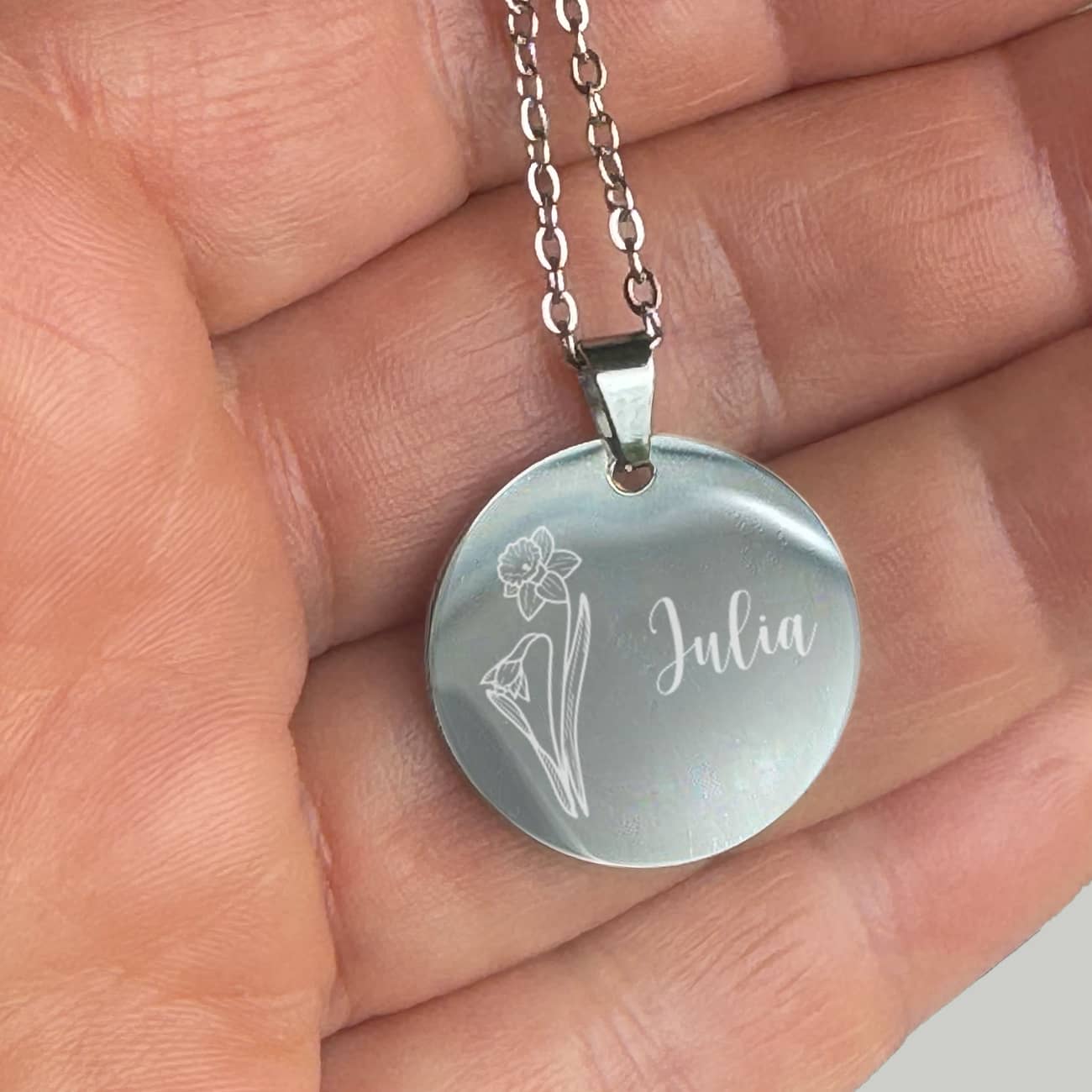 Geburtsblumen-Halskette mit Name graviert