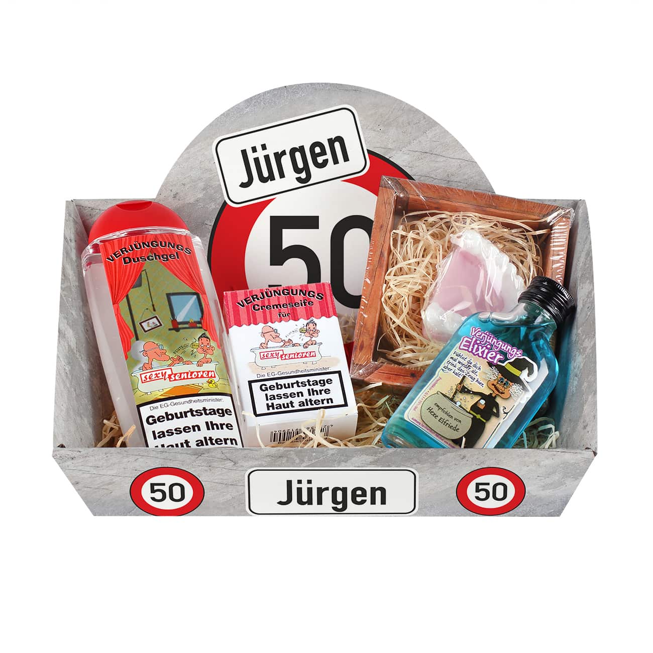 Geschenkkorb zum Geburtstag mit witziger Füllung