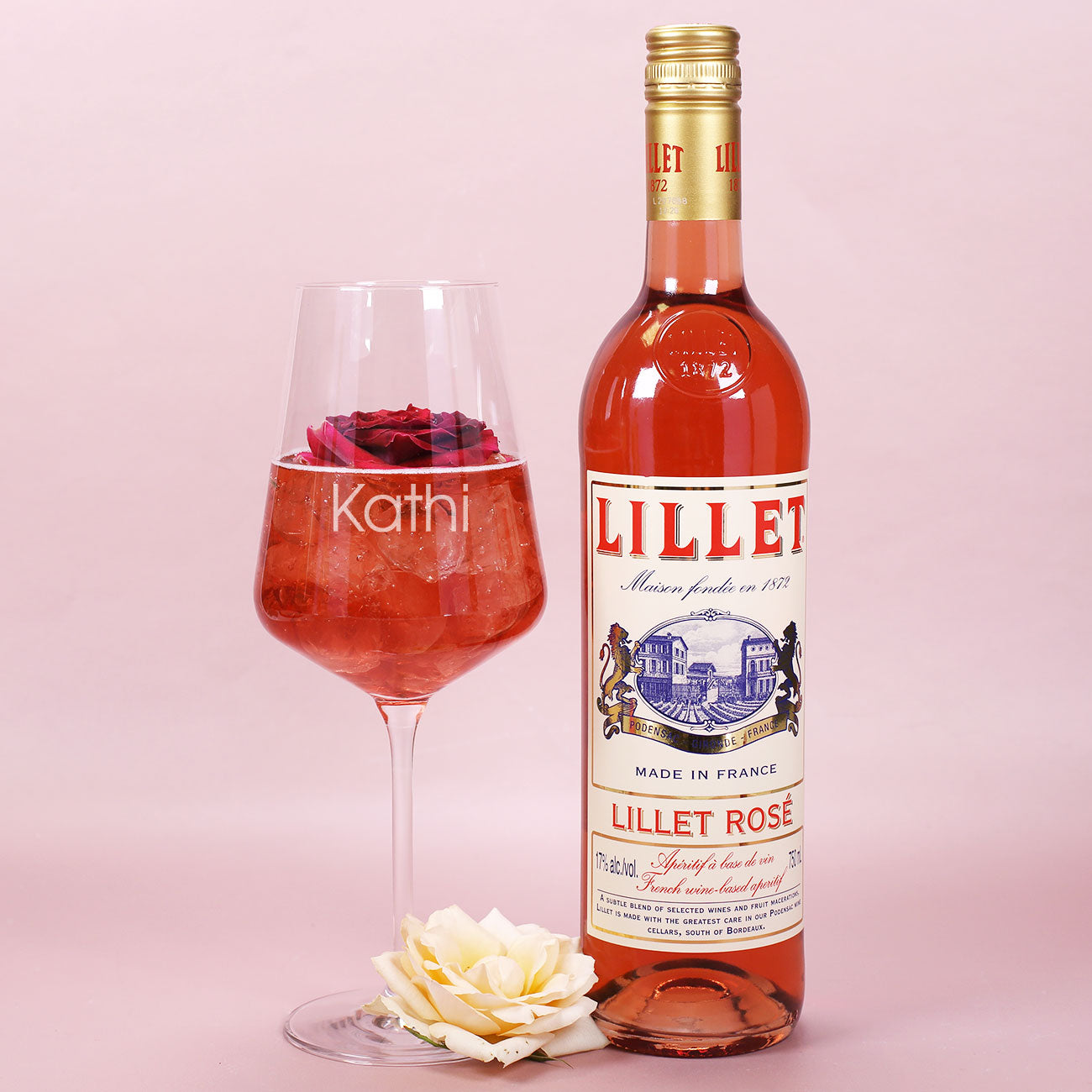 Lillet Rosé & Weinglas mit Namensgravur