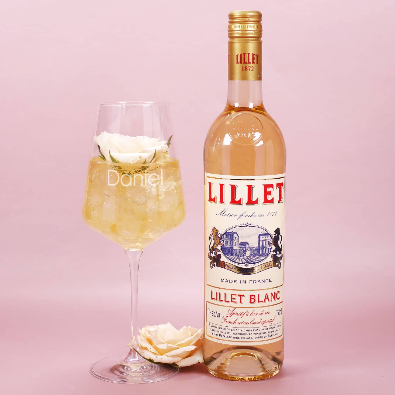 Lillet Blanc & Weinglas mit Namensgravur
