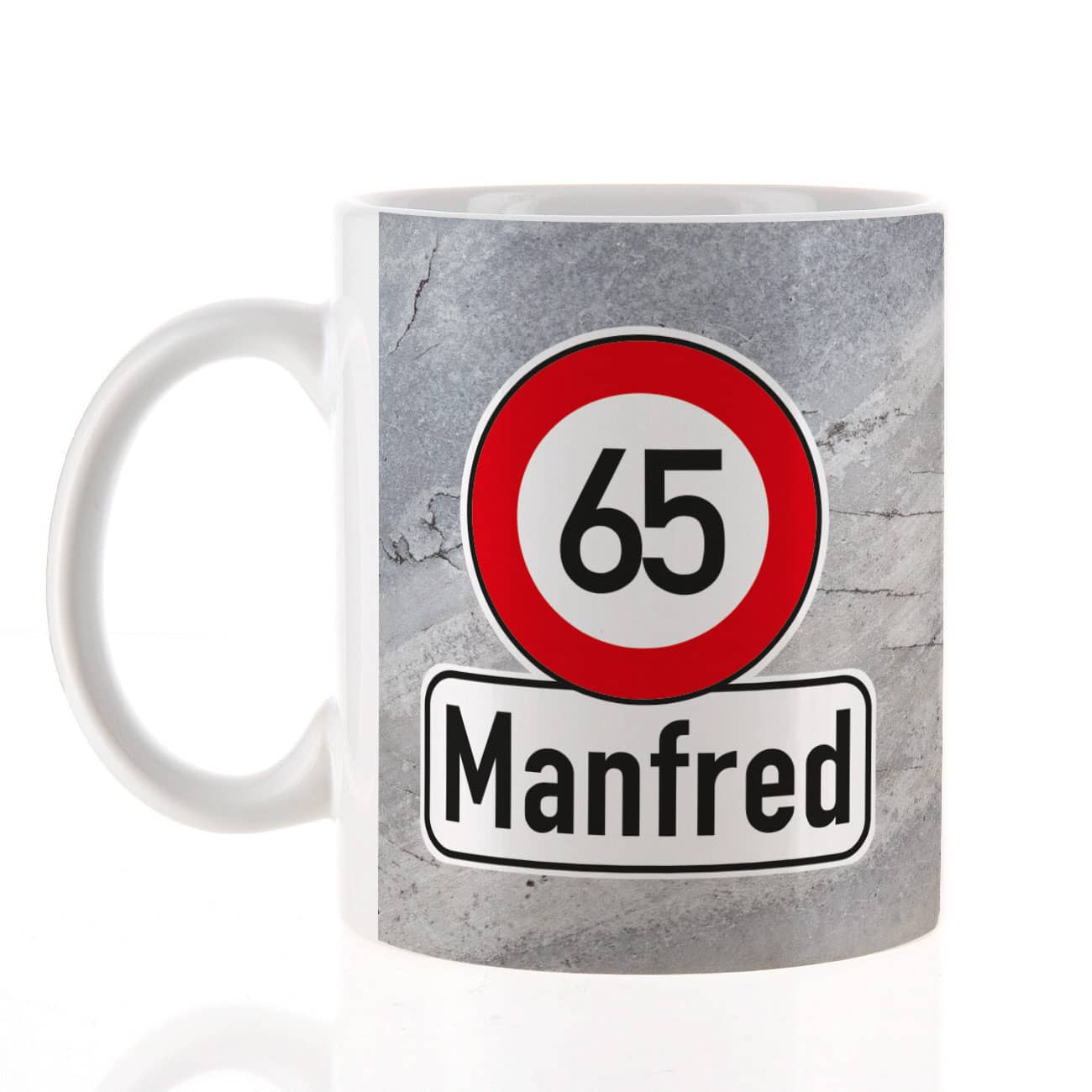 Tasse zum 65. Geburtstag, Alter & Name