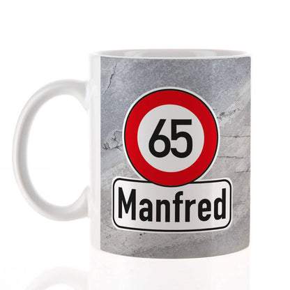 Tasse zum 65. Geburtstag, Alter & Name