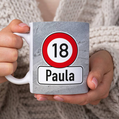 Tasse zum 18. Geburtstag, Alter & Name