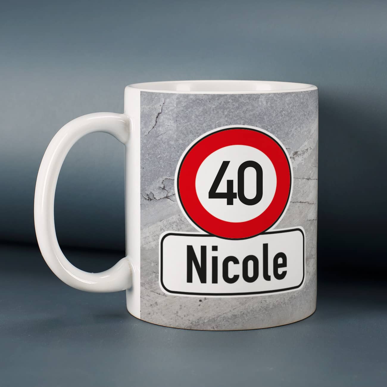 Tasse zum 40. Geburtstag, Alter & Name