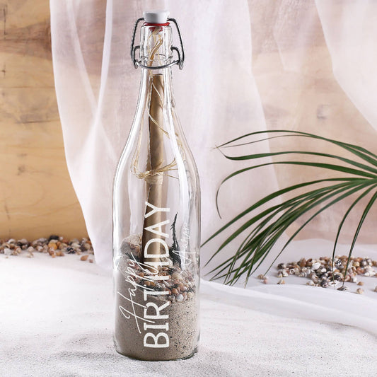Flaschenpost mit Gravur "Happy Birthday" & Name nach Wunsch