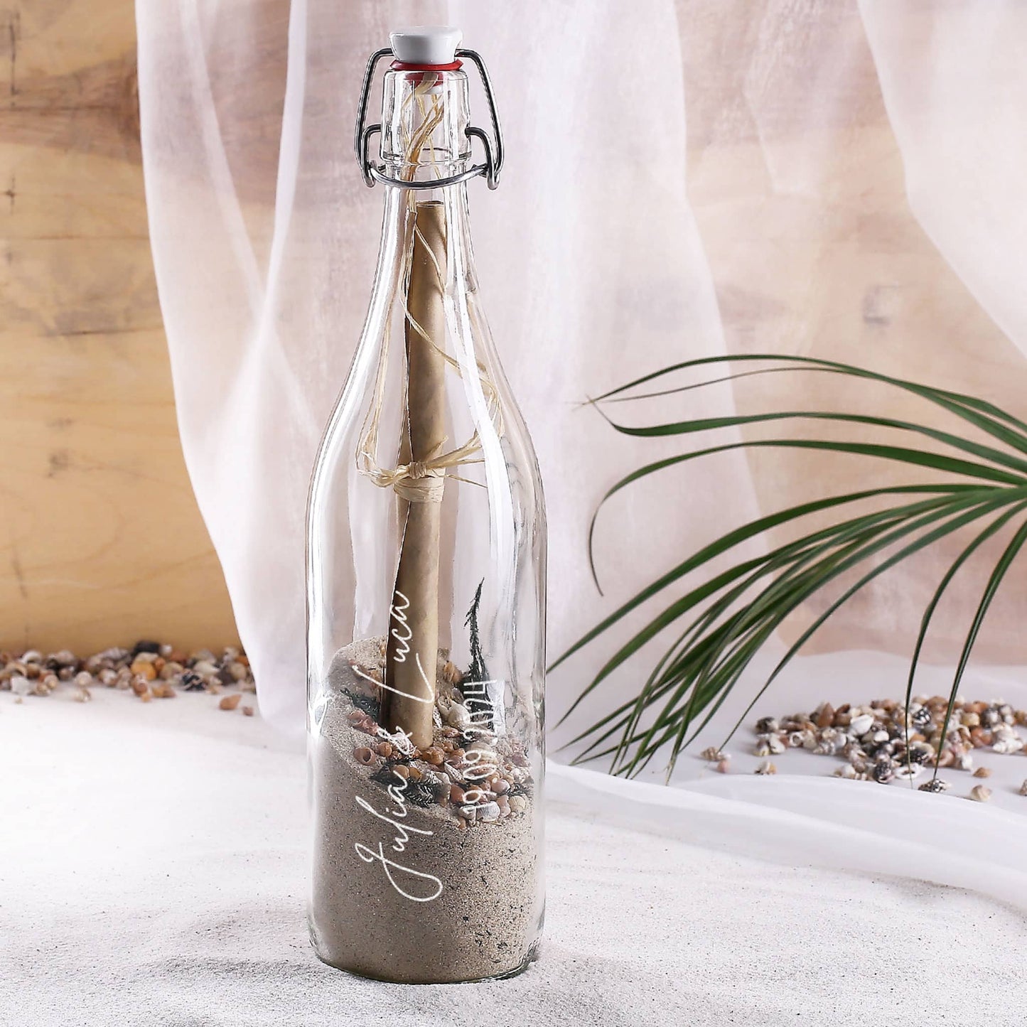 Flaschenpost mit Ihrem Wunschnamen und Datum graviert